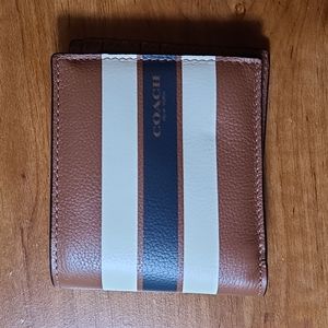 Coach F75399 Dark Saddle Stripe Bi-Fold Wallet with Insert